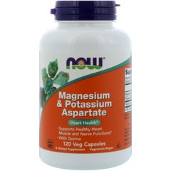 Магний и калий аспартат, Magnesium & Potassium Aspartate, Now Foods, 120 капсул - фото