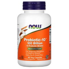 Пробиотики для пищеварения, Probiotic-10, 100 Billion, Now Foods, 60 вегетарианских капсул - фото