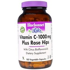 Вітамін С (аскорбінова кислота) з шипшиною, Vitamin C-1000, Bluebonnet Nutrition, 180 капсул - фото