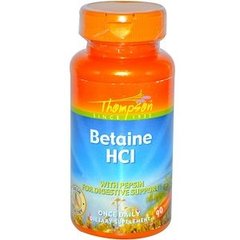 Бетаина гидрохлорид, Betaine HCl, Thompson, 90 таблеток - фото
