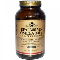 Рыбий жир, Омега 3 6 9 (EFA, Omega 3-6-9), Solgar, 1300 мг, 120 капсул - фото