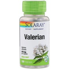 Валериана, Valerian, Solaray, 100 вегетарианских капсул - фото