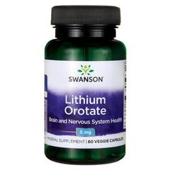 Оротат лития, Ultra Lithium Orotate, Swanson, 5 мг, 60 вегетарианских капсул - фото