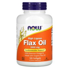 Льняное масло, Flax Oil, Now Foods, 1000 мг, 120 гелевых капсул - фото