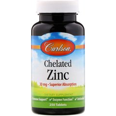 Цинк хелатный, Chelated Zinc, Carlson Labs, 250 таблеток - фото