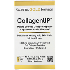 Морской гидролизованный коллаген + Гиалуроновая кислота + Витамин C, без ароматизаторов, CollagenUp, California Gold Nutrition, 10 пакетов - фото
