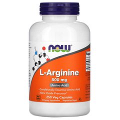 Now Foods, L-аргінін, 500 мг, 250 вегетаріанських капсул (NOW-00031) - фото