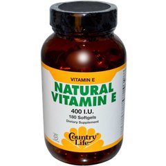 Витамин Е, Vitamin E, Country Life, 400 МЕ, 180 капсул - фото