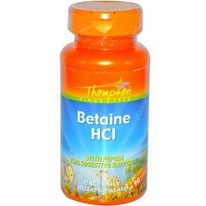Бетаїну гідрохлорид, Betaine HCl, Thompson, 90 таблеток - фото