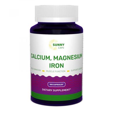 Кальцій, магній, залізо, Calcium, Magnesium and Iron Powerful, Sunny Caps, 100 капсул - фото