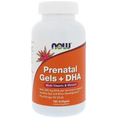Витамины для беременных с рыбьим жиром, Prenatal Gels + DHA, Now Foods, 180 капсул - фото