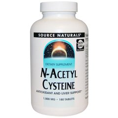 Ацетилцистеин, N-Acetyl Cysteine, Source Naturals, 1000 мг, 180 таблеток - фото