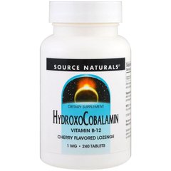 Витамин В-12 (гидроксикобаламин), HydroxoCobalamin, Source Naturals, вкус вишни, 1 мг, 240 таблеток для рассасывания - фото