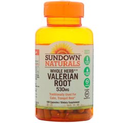 Валериана корень, Valerian Root, Sundown Naturals, 530 мг, 100 капсул - фото