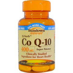 Кофермент Q-10, 400 мг, Sundown Naturals, 30 мягких желатиновых капсул - фото