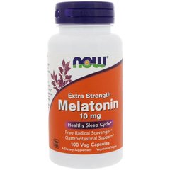 Мелатонин, Melatonin, Now Foods, 10 мг, 100 вегетарианских капсул - фото