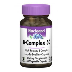 В-Комплекс 50, Bluebonnet Nutrition, 50 гелевих капсул - фото