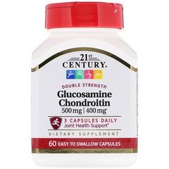 Глюкозамін і хондроїтин, Glucosamine 500 mg Chondroitin 400 mg, 21st Century, 60 капсул - фото