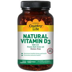 Витамин Д3, Vitamin D3, Country Life, 400 МЕ, 100 капсул - фото