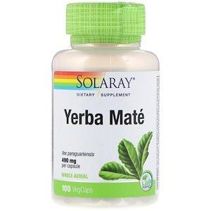 Мате, экстракт, Yerba Mate, Solaray, для веганов, 490 мг, 100 капсул - фото