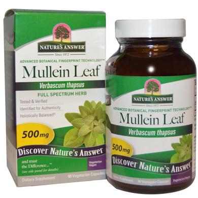 Коров'як, Mullein Leaf, Nature's Answer, 500 мг, 90 капсул - фото
