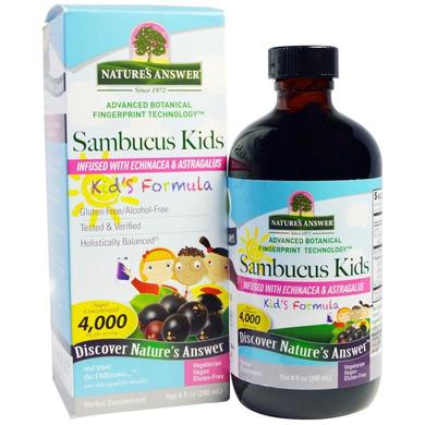 Бузина для иммунитета детям, Sambucus Kid's Formula, Nature's Answer, 4000 мг, 240 мл - фото
