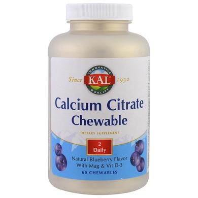 Цитрат кальцію зі смаком чорниці, Calcium Citrate, Kal, 60 шт. - фото