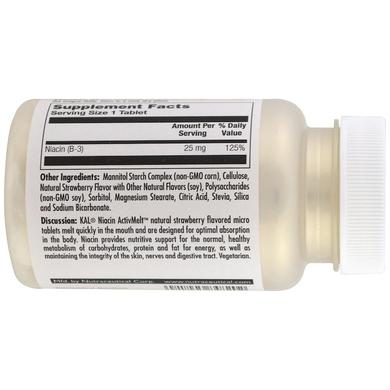 Ниацин со вкусом клубники, Niacin, Kal, 25 мг, 200 таблеток - фото