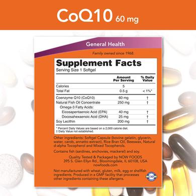 Коензим Q10 + Оmega3, Now Foods, 60 гелевих капсул - фото