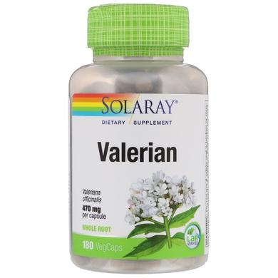 Валеріана, екстракт кореня, Valerian, Solaray, 470 мг, 180 вегетаріанських капсул - фото