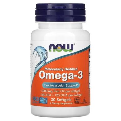 Омега-3 риб'ячий жир, Omega-3, Now Foods, молекулярно дистильований, 30 капсул - фото