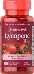 Ликопин, Lycopene, Puritan's Pride, 10 мг, 100 гелевых капсул - фото