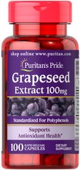 Экстракт виноградной косточки, Grapeseed Extract, Puritan's Pride, 100 мг, 100 капсул - фото
