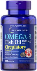 Omega-3 Fish Oil Plus Circulatory Support**, Puritan's Pride, 1000 мг, 60 капсул - фото