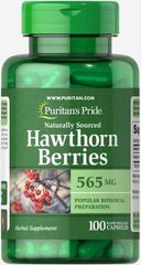 Ягоды боярышника, Hawthorn Berries, Puritan's Pride, 565 мг, 100 капсул - фото
