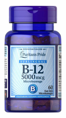Витамин B-12,Vitamin B-12, Puritan's Pride, сублингвальный, 5000 мкг, 60 микропастилок (PTP-11473) - фото