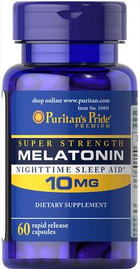 Мелатонин, Melatonin, Puritan's Pride, 10 мг, 60 капсул - фото