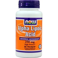 Альфа-липоевая кислота, Alpha Lipoic Acid, Now Foods, 250 мг, 60 капсул - фото