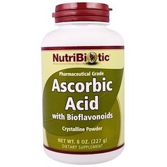 Витамин С и биофлавоноиды, Ascobic Acid, NutriBiotic, для веганов, кристаллический порошок, 227 г - фото