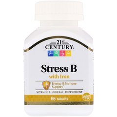 Стрес+залізо, Stress B, 21st Century, 66 таблеток - фото