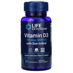 Витамин Д3, Vitamin D3, Life Extension, с йодом, 5000 МЕ, 60 капсул - фото