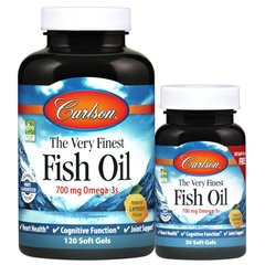 Рыбий жир со вкусом лимона, Fish Oil, Carlson Labs, 700 мг, 120 + 30 капсул - фото