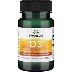 Витамин Д3, Vitamin D-3, Swanson, 1000 МЕ (25 мкг), высокоэффективный, 60 капсул - фото