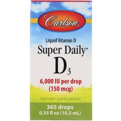 Витамин D3, Vitamin D3, Carlson Labs, 6,000 МЕ, 10.3 мл - фото