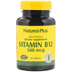 Витамин В-12, Vitamin B-12, Nature's Plus, 500 мкг, 90 таблеток - фото