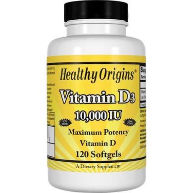 Вітамін Д3, Vitamin D3, Healthy Origins, 10 000 МО, 120 капсул - фото