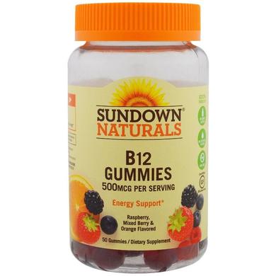 Вітамін B12, смак ягід і апельсину, Sundown Naturals, 500 мкг, 50 жувальних цукерок - фото