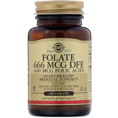 Фолиевая кислота, FOLATE 666 MCG DFE, Solgar, 400 мкг, 250 таблеток - фото