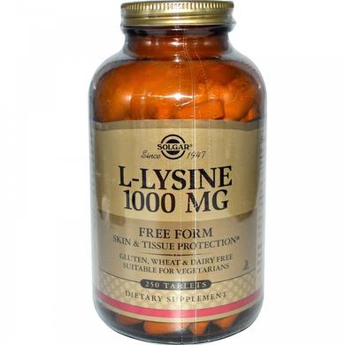 Лізин, L-Lysine, Solgar, 1000 мг, 250 таблеток - фото