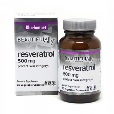 Ресвератрол, Resveratrol Beautiful Ally, Bluebonnet Nutrition, 500 мг, 30 рослинних капсул - фото